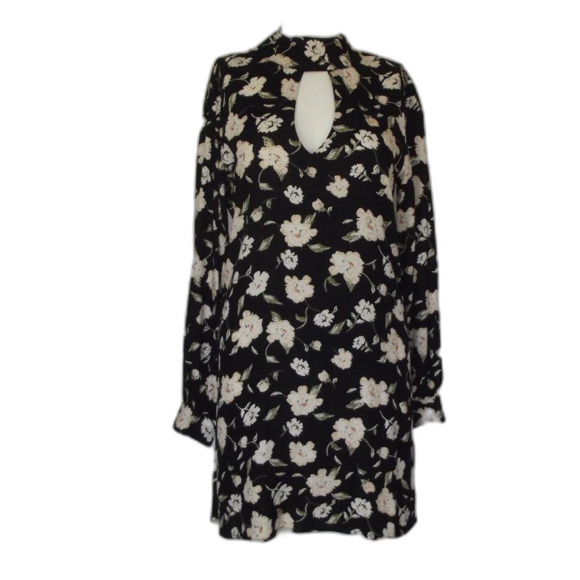 ELAN Mini Dress, S, Black/Off-White Floral, Long sleeves, Choker/Keyhole - Picture 10 of 14